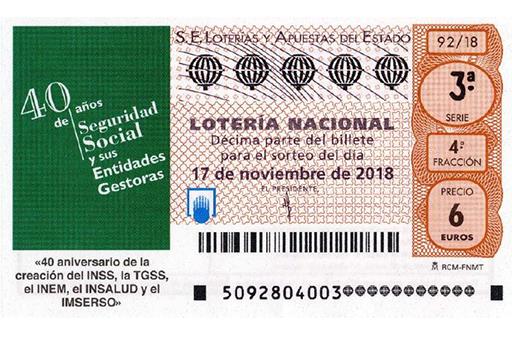 Los 40 años de las Entidades Gestoras de la Seguridad Social protagonizan el décimo de Lotería Nacional del 17 de noviembre